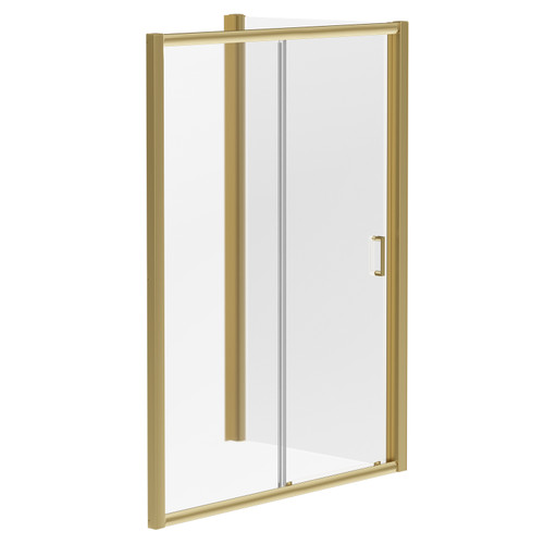 Niva 6 Brushed Brass 1500mm x 900mm Sliding Door Shower Enclosure Left Hand View