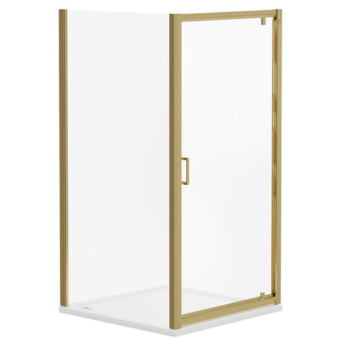 Niva 6 Brushed Brass 800mm x 1000mm Pivot Door Shower Enclosure Left Hand View