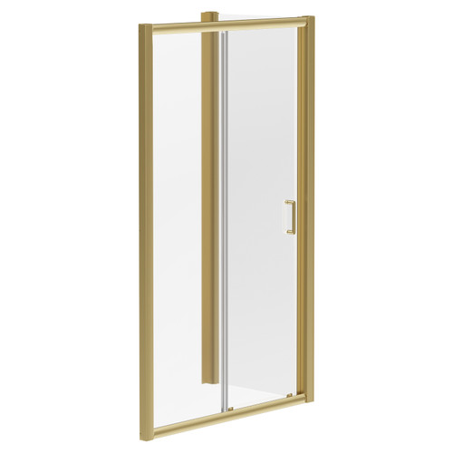 Luma 8 Brushed Brass 1200mm x 700mm Sliding Door Shower Enclosure Left Hand View
