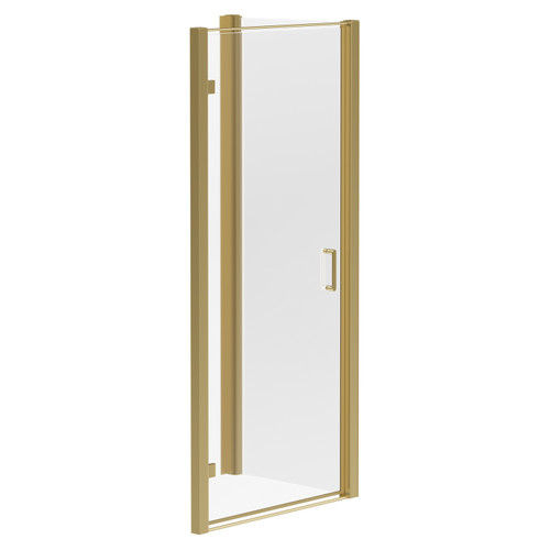 Luma 8 Brushed Brass 900mm x 760mm Hinged Door Shower Enclosure Left Hand View