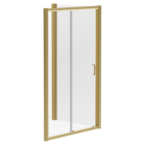 Luma 8 Brushed Brass 1200mm x 900mm Sliding Door Shower Enclosure Left Hand View