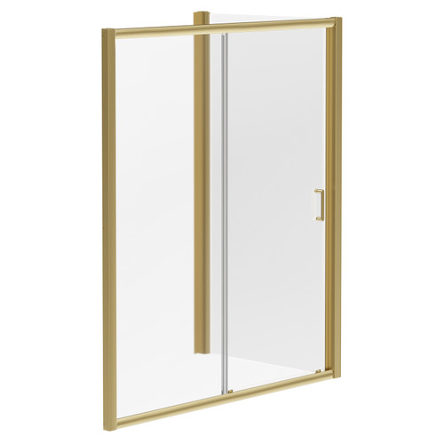 Luma 8 Brushed Brass 1400mm x 900mm Sliding Door Shower Enclosure Left Hand View