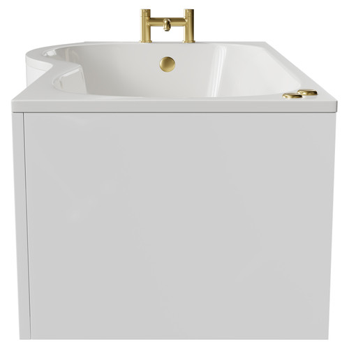 Plage 1700mm 12 Jet Brushed Brass V-Tec Left Hand P Shaped Whirlpool Shower Bath with Front Bath Panel Side View