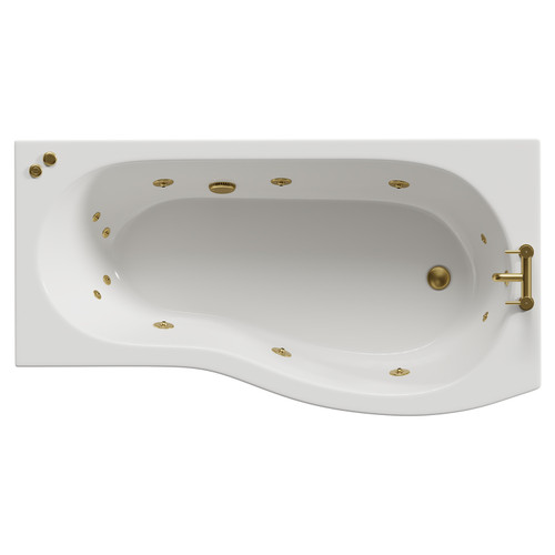 Bayou 1700mm 12 Jet Brushed Brass V-Tec Right Hand B Shaped Whirlpool Shower Bath with Front Bath Panel View from Top