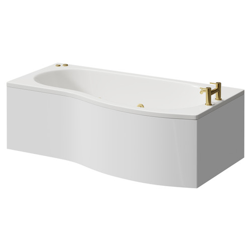 Bayou 1700mm 12 Jet Brushed Brass V-Tec Right Hand B Shaped Whirlpool Shower Bath with Front Bath Panel Right Hand View