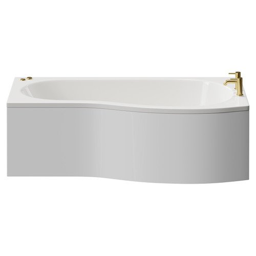 Bayou 1700mm 12 Jet Brushed Brass V-Tec Right Hand B Shaped Whirlpool Shower Bath with Front Bath Panel View from Front