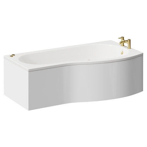 Bayou 1700mm 12 Jet Brushed Brass V-Tec Right Hand B Shaped Whirlpool Shower Bath with Front Bath Panel Left Hand View