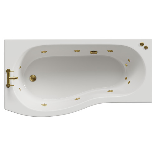 Bayou 1700mm 12 Jet Brushed Brass V-Tec Left Hand B Shaped Whirlpool Shower Bath with Front Bath Panel View from Top