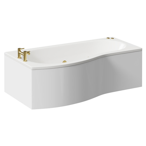 Bayou 1700mm 12 Jet Brushed Brass V-Tec Left Hand B Shaped Whirlpool Shower Bath with Front Bath Panel Left Hand View