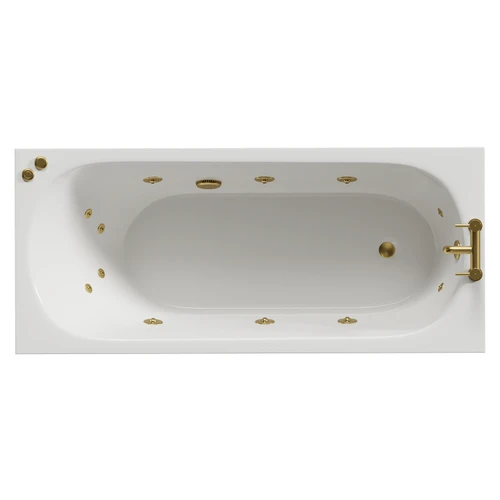 Compact 1600mm x 700mm 12 Jet Brushed Brass V-Tec Single Ended Whirlpool Bath View from Top