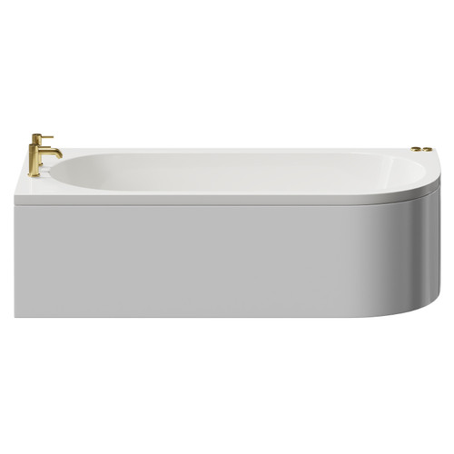 Arc 1700mm x 750mm 6 Jet Brushed Brass V-Tec Right Hand Curved Whirlpool Shower Bath with White Acrylic Front Bath Panel View from Front
