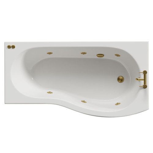 Bayou 1700mm 6 Jet Brushed Brass V-Tec Right Hand B Shaped Whirlpool Shower Bath with Front Bath Panel View from Top