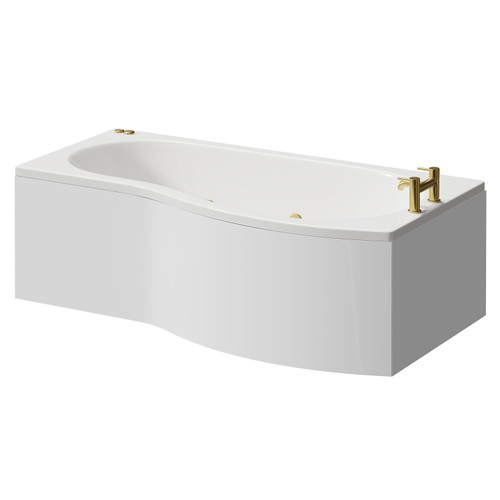 Bayou 1700mm 6 Jet Brushed Brass V-Tec Right Hand B Shaped Whirlpool Shower Bath with Front Bath Panel Right Hand View