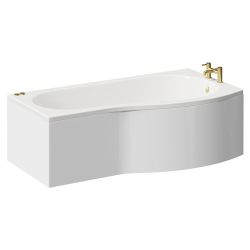 Bayou 1700mm 6 Jet Brushed Brass V-Tec Right Hand B Shaped Whirlpool Shower Bath with Front Bath Panel Left Hand View