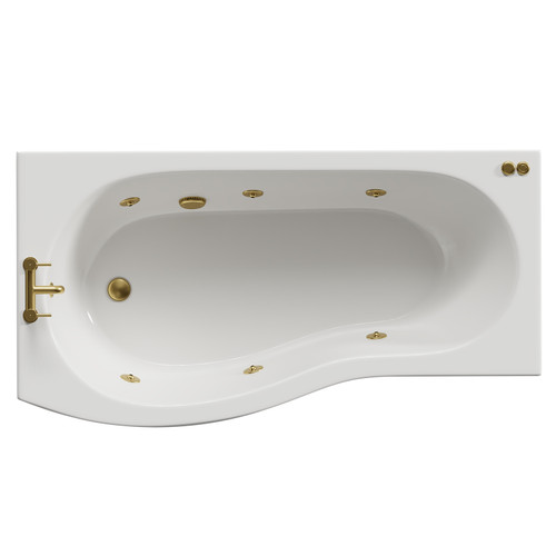 Bayou 1700mm 6 Jet Brushed Brass V-Tec Left Hand B Shaped Whirlpool Shower Bath with Front Bath Panel View from Top