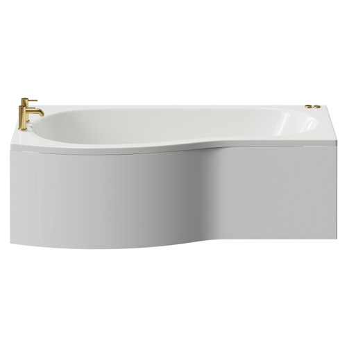 Bayou 1700mm 6 Jet Brushed Brass V-Tec Left Hand B Shaped Whirlpool Shower Bath with Front Bath Panel View from Front