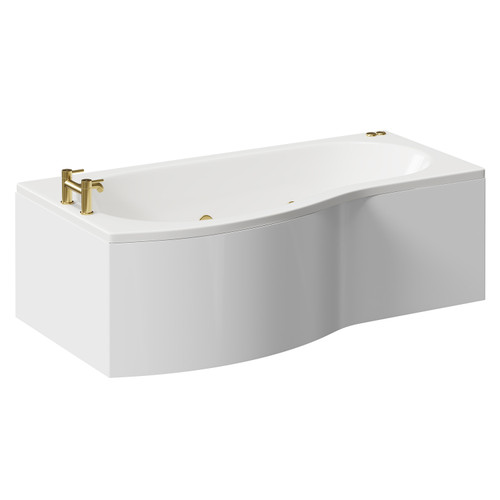 Bayou 1700mm 6 Jet Brushed Brass V-Tec Left Hand B Shaped Whirlpool Shower Bath with Front Bath Panel Left Hand View