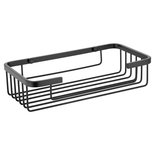 Chios Colore Matt Black Rectangular Wall Mounted Wire Basket View from Front