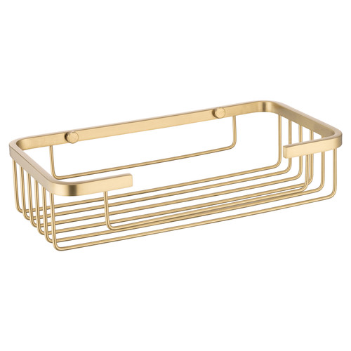 Chios Colore Brushed Brass Rectangular Wall Mounted Wire Basket View from Front