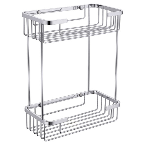 Chios Chrome Rectangular 2 Tier Wall Mounted Wire Basket View from Front