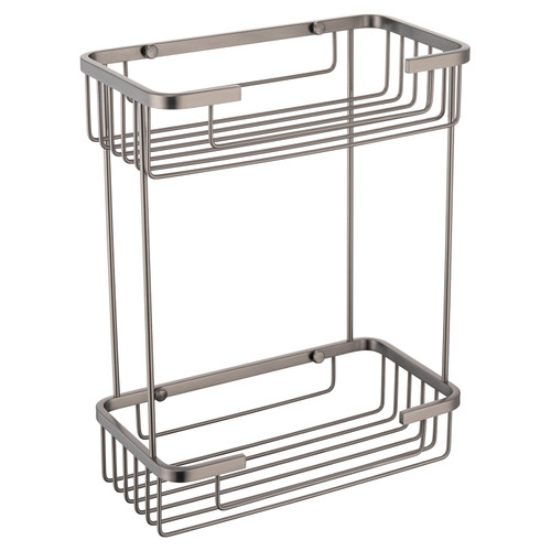 Chios Colore Gunmetal Grey Rectangular 2 Tier Wall Mounted Wire Basket View from Front