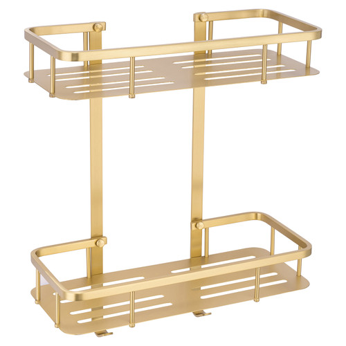 Delos Colore Brushed Brass 2 Tier Wall Mounted Rectangular Basket View from Front