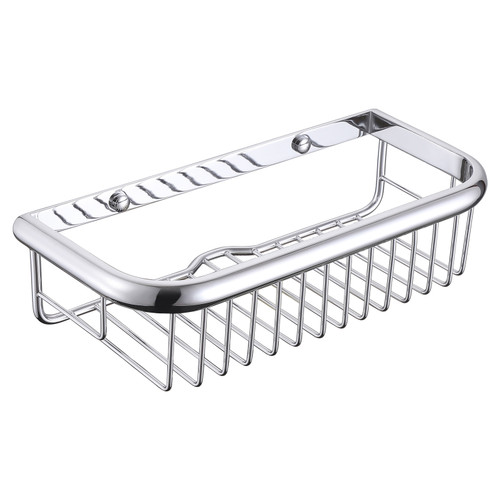 Edessa Chrome Large Wall Mounted Rectangular Wire Basket View from Front