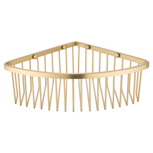 Kea Colore Brushed Brass Wall Mounted Large Corner Basket View from Front