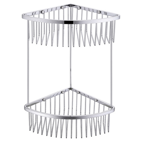 Kea Chrome 2 Tier Wall Mounted Large Corner Basket View from Front