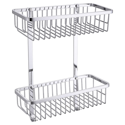 Milos Chrome Rectangular 2 Tier Wall Mounted Wire Basket View from Front