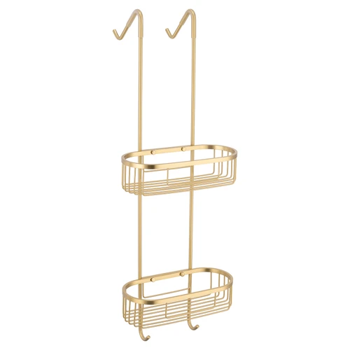 Serres Colore Brushed Brass Oval 2 Tier Hanging Shower Caddy View from Front