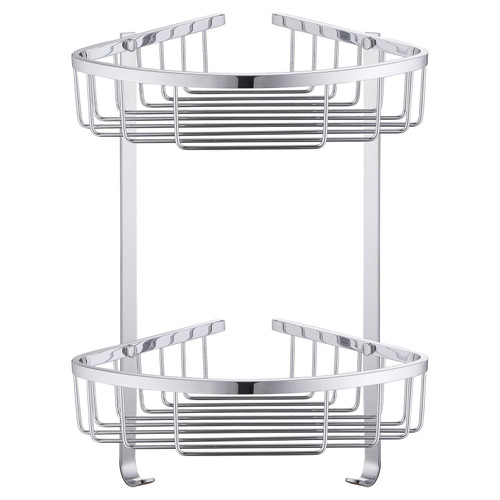 Leros Chrome 2 Tier Wall Mounted Corner Basket View from Front
