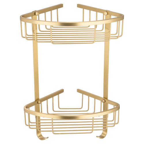 Leros Colore Brushed Brass 2 Tier Wall Mounted Corner Basket View from Front