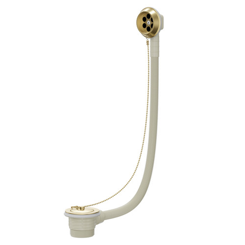 Colore Brushed Brass Retainer Bath Waste and Overflow with Brass Plug and Ball Chain Right Hand View
