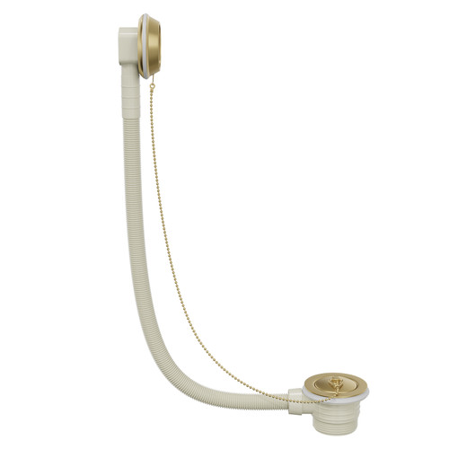 Colore Brushed Brass Retainer Bath Waste and Overflow with Brass Plug and Ball Chain Side View