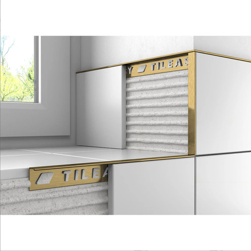 Tileasy Brushed Brass 12mm Square Edge Metal Tile Trim - BBAT12 Front View