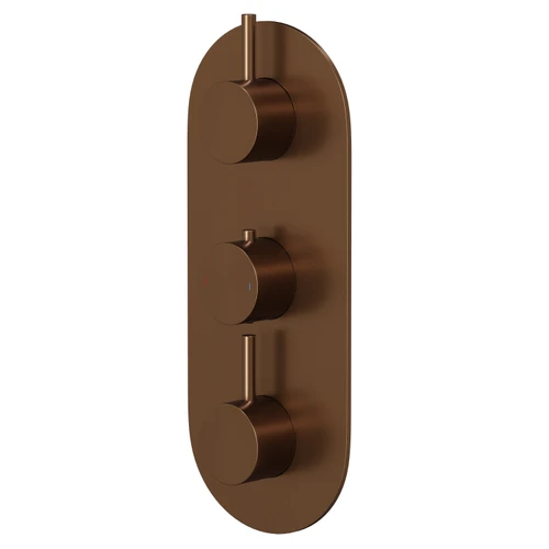 Colore Round Brushed Bronze Concealed Triple Theromstatic Shower Valve - 2 Outlet Right Hand View