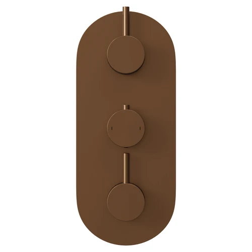 Colore Round Brushed Bronze Concealed Triple Theromstatic Shower Valve - 2 Outlet Front View