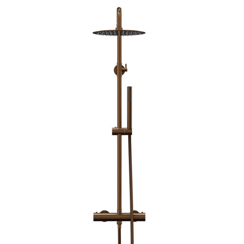 Colore Round Brushed Bronze Thermostatic Rigid Riser Kit and Handset Shower System Front View
