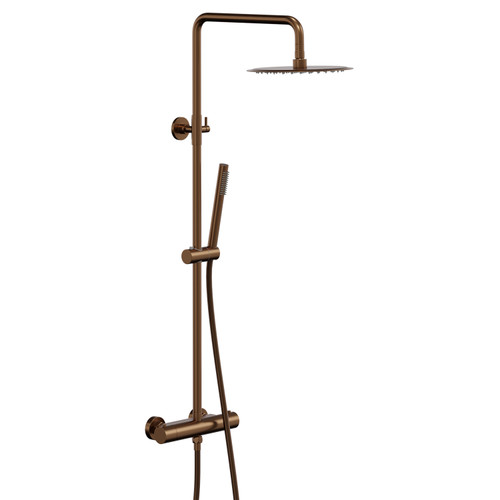 Colore Round Brushed Bronze Thermostatic Rigid Riser Kit and Handset Shower System Left Hand View