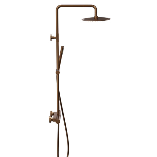 Colore Round Brushed Bronze Thermostatic Rigid Riser Kit and Handset Shower System Side View