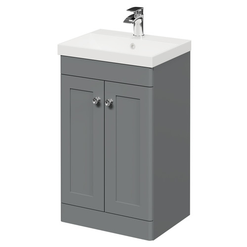 Danbury Satin Grey 500mm Wall Mounted Vanity Unit with 1 Tap Hole Slim Edge Basin and Single Drawer with Polished Chrome Handle Right Hand View