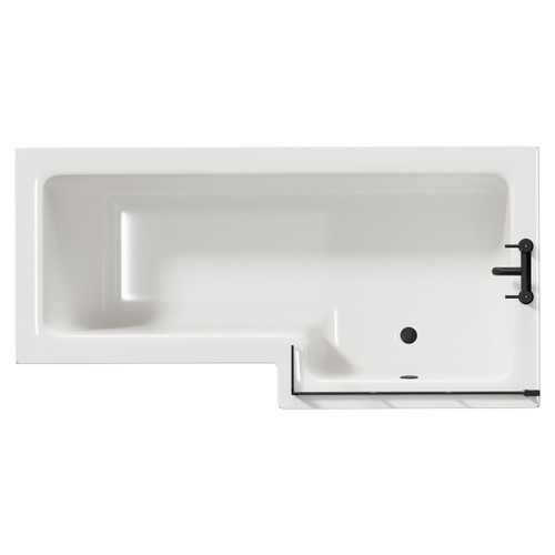 Loire 1700mm Right Hand L Shaped Shower Bath with Matt Black Bath Screen and Light Oak Front and End Bath Panel Top View