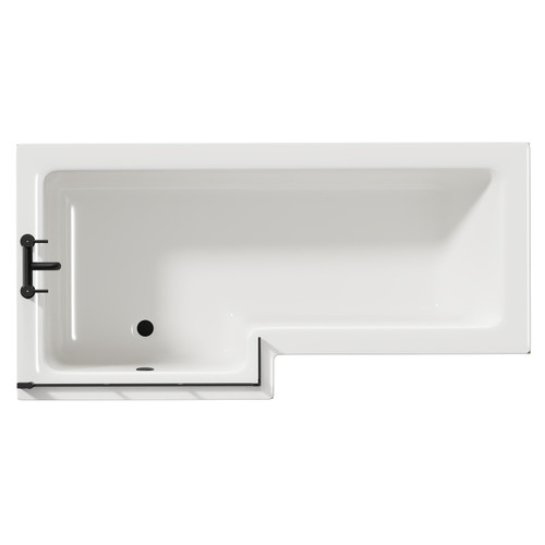 Loire 1700mm Left Hand L Shaped Shower Bath with Matt Black Bath Screen and Light Oak Front and End Bath Panel Top View