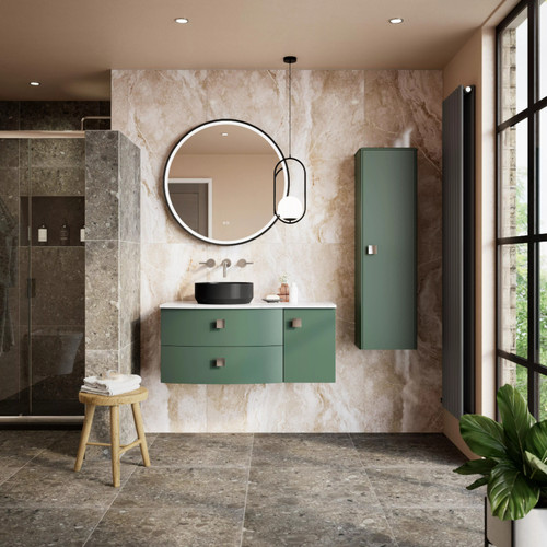 Hudson Reed Sarenna Satin Hunter Green 350mm x 1200mm Wall Hung Storage Cabinet - SAR862 Lifestyle 2