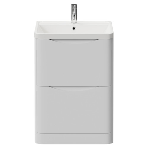 Vela Satin White 600mm 2 Drawer Vanity Unit with Anya Basin View from Front