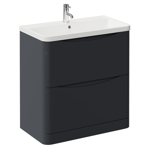 Vela Satin Anthracite 800mm 2 Drawer Vanity Unit with Anya Basin Left Hand View