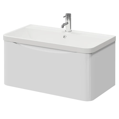 Vela Gloss White 800mm Wall Mounted Single Drawer Vanity Unit with Anya Basin Right Hand View