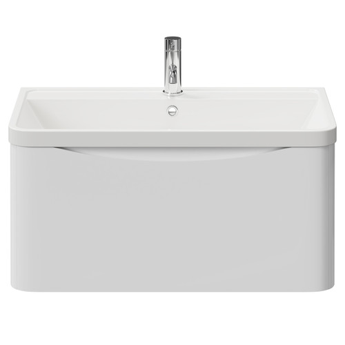 Vela Gloss White 800mm Wall Mounted Single Drawer Vanity Unit with Anya Basin View from Front