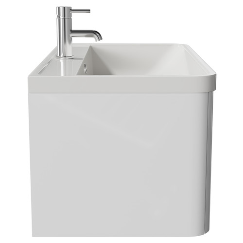 Vela Gloss White 800mm Wall Mounted Single Drawer Vanity Unit with Anya Basin Side View